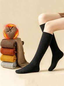 chuanwa(2) 1 Pair Women's Fashion Autumn/Winter Solid Color Thickened Warm Elastic Slim Fit Mid-Calf Socks - Multicolor - View 2