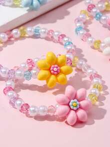 6 Pcs Flower Beaded Bracelet Set For Kids, Random Bright Colors, Cute Jewelry For Holiday Party Wear, Ideal Birthday Gift For Little Girls - Multicolor - View 8