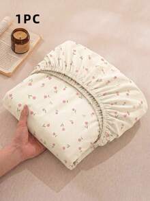 1 buah Sprei Fitted Motif Bunga Tulip Putih, Pelindung Kasur, Penutup Kasur, Lembut dan Bernapas, Cocok untuk Semua Ukuran Kasur - Twin, Full, Queen, King, Kantong Dalam Hingga 11,8 Inci - Putih - View 1