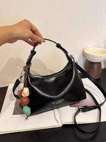Retro Hand-Held Small Square Bag, Simple Texture Commuting Underarm Bag, Can Be Cross-Body, Versatile Daily Casual Women's Bag With Hanger - Black - View 4