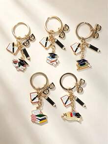 1pc/5pcs Exquisite Graduation Cap Keychain Alloy Book Backpack Back To School Season Keyring Pendant, Fashion Phone Case Charm, Perfect Student Backpack Decoration, Suitable As Gift For Students, Back To School Season Gift, Graduation Season Gift, Classmate Gift - Multicolor - View 7