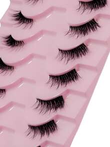 10 Pairs Half-Length False Eyelashes, Transparent Band, Cat Eye Style, Short Soft 3D Faux Mink Lashes, Natural Soft Makeup, Halloween - Black - View 5