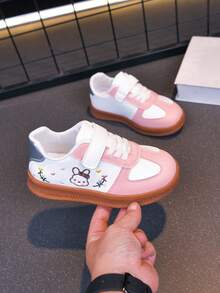Girls' Pink & White Rabbit Embroidery Casual Sneakers, Hook & Loop Non-Slip Soft Sole Kids' Sports Shoes, Versatile For Spring & Autumn - Pink - View 10