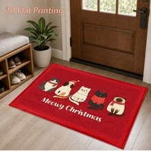 1pc Christmas Cat Pattern Printed Faux Cashmere Kitchen Mat, Christmas, Can Be Used As Christmas Gift, Christmas Decoration, Absorbent Kitchen Floor Mat, Kitchen Rug, Long Strip Foot Mat, Sink Front Mat, Suitable For Kitchen, Bathroom, Entryway, Hallway, Laundry Room And Home Decor - Multicolor - View 6