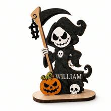 Personalized Name Halloween Standing Decor, Custom Desktop Ornament With Ghost, Witch, Pumpkin, Cat, Scarecrow And Grim Reaper Characters, Bookshelf Fireplace Mantel Decoration, Halloween Party Tabletop Display, Suitable For Home, Friends And Halloween Enthusiasts Home Decor - Multicolor - View 12