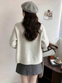 Embroidered Knit Cardigan For Women, New Korean Style Versatile Sweater Jacket, Autumn - White - View 3