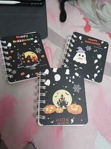 A7 Halloween Spiral Notebook, Ins Style High-Quality Memo Pad, Aesthetic Student Girl Small Thick Homework Notebook, 4pcs/Pack - 4 Sets - View 5