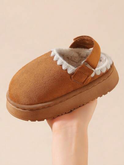 Children's Slippers With Back Strap And Hook-And-Loop Anti-Slip, Fuzzy Indoor Home Slippers For Boys And Girls, Suitable For Outdoor Wear