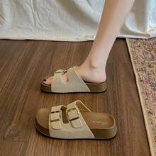 Sandal Wanita Musim Panas Terbaru dengan Tali Ganda dan Sol Tebal, Gaya Retro Serbaguna dan Elegan, Sandal Selop Pantai Longgar dan Ringan yang Indah - putih pucat - View 1