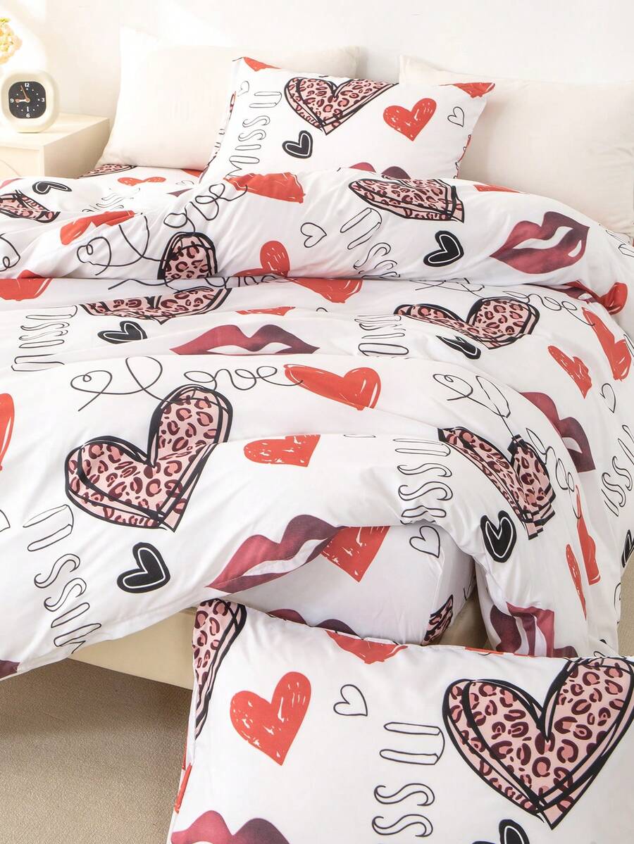 2/3pcs Heart Pattern Duvet Cover Set, Soft Breathable Anti-Pilling All Season Bedding, Without Comforter Insert, Wrinkle-Resistant, Comfortable Sleep, Machine Washable, Suitable For Single/Double/Queen/King Bed, Multiple Colors Available, Bedroom Decor, Valentine's Day Gift