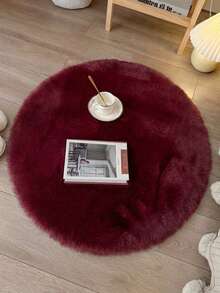 Soft Fluffy Faux Fur Round Rug, Burgundy, Suitable For Bedroom, Living Room, Study, Can Be Used As Floor Mat, Bedroom Plush Rug, Living Room Rug, Round Bedroom Rug, Bedside Rug, Decorative Rug, Faux Fur Rug, Bedroom Decor, Autumn Decor, Autumn Home Decor, Dek - Burgundy - View 2