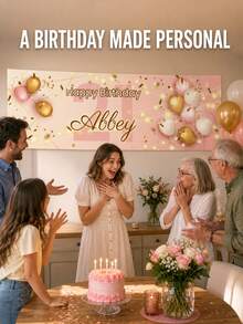 Personalized Photo And Name Birthday Banner, Custom Happy Birthday Backdrop, Balloon And Confetti Party Decoration, Picture Upload Celebration Banner For Birthday Party Events, Personalized Party Sign For Women, Men, Family And Friends - Multicolor - View 7