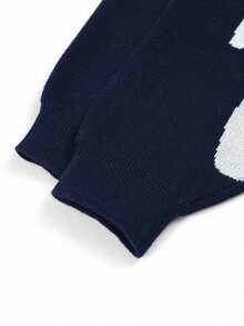 Áo len nam 2 trong 1 màu xanh navy cổ bẻ, dệt jacquard họa tiết chữ, cổ chữ V, dáng rộng vai trễ, áo chui đầu dệt kim phong cách thường ngày - Màu xanh lam - Xem 8
