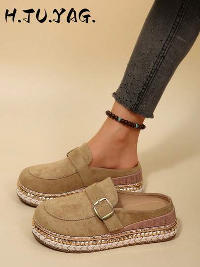 Sandalias planas de mujer de otoño/invierno, nuevas, con tachuelas, estilo bohemio, suela gruesa, punta cerrada, media tira trasera, transpirables, cómodas, casuales y elegantes