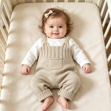 1pc Baby Boy Knitted Romper, Solid Color Spring/Autumn Unisex Baby Jumpsuit, Newborn Comfortable Minimalist Casual - Khaki - View 1