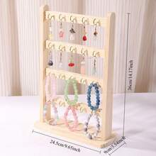 Solid Wood Multi-Layer Jewelry Display Stand, Desktop Earring & Bracelet Storage Rack, Pendant & Accessory Organizer Display Rack, 4-Tier 20-Hook Model - Khaki - View 5