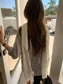 1pc Women's Solid Color Pleated Scarf, Spring/Summer Long Silk Scarf, Fashionable Unique Waist Accessory - White - View 8