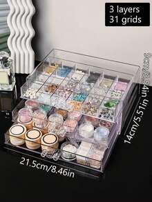 1 pieza Caja de almacenamiento de decoración de uñas con rhinestones de múltiples funciones, práctica y de moda, de acrílico transparente y multicapa, adecuada para anillos, aretes, collares, pulseras y otras joyas, decoración de habitación 45FY - Nivel 5-120 celdas - Ver 14