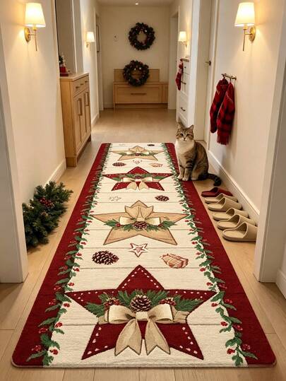 1 Peça Tapete Estrela de Natal, Estilo Mori, Tapete Decorativo Espessado para Outono/Inverno para Quarto, Corredor, Sala de Estar, Decoração para Casa