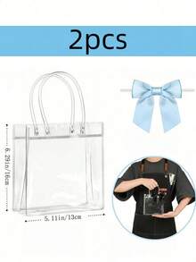 10pcs Blue Transparent Plastic Gift Bags With Handles, Reusable PP Material, With Bows, Suitable For Weddings, Bridal Showers, Birthday Parties, Baby Showers, Gender Reveal Parties, Small Businesses And Other Occasions - Light Blue - View 6
