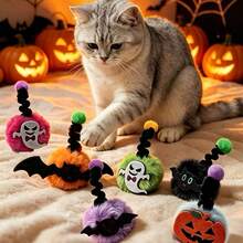 1PC/3PCS/5PCS/8PCS Halloween Colorful Spring Pom Pom Cat Teaser Toy, Self-Play Boredom Relief Kitten Chew And Teething Toy, Durable Interactive Pet Supplies, Random Color, Battery Not Included - Multicolor - View 1