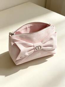 Dior Pink Bow Luxury Makeup Bag, Metal Buckle Fabric Cosmetic Organizer - Pink Bow Makeup Bag - View 3