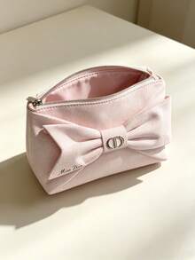 Dior Pink Bow Luxury Makeup Bag, Metal Buckle Fabric Cosmetic Organizer - Pink Bow Makeup Bag - View 5