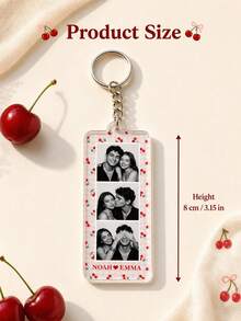 1pc Custom Personalized Photobooth Style Photo Couples Keychain, Striped Photo Keychain, Gift For Boyfriend, Best Friend Keychain, Anniversary Gift,Personalized Gift, Christmas Gift - Red - View 7