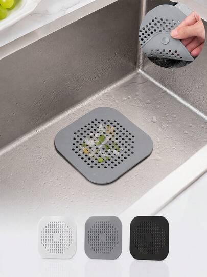 3 piezas Atrapacabello con ventosa, filtro de drenaje cuadrado de silicona y tapón, malla de filtro de cabello anti-obstrucción y desodorizante, apto para ducha, desagüe de piso, bañera y fregadero de cocina, accesorios de baño reutilizables y fáciles de limpiar, vuelta a la escuela, Año Nuevo