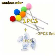 2pcs Set (1 Spring Cat Teaser + 1 Suction Cup Base) / 4pcs Set (2 Spring Cat Teasers + 2 Suction Cup Bases) Random Color - Interactive Cat Toy, Pet Toy, Cat Teaser With Plush Ball, Spring Rod And Suction Cup Base. Cat Puzzle Toy, Cat Energy-Consuming Toy, Attract Cats, Stimulate Hunting Instinct, Enhance Interaction, Exercise Reaction Ability, Pet Supplies, Cat Birthday Gift - Multicolor - View 5