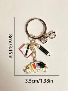 1pc/5pcs Exquisite Graduation Cap Keychain Alloy Book Backpack Back To School Season Keyring Pendant, Fashion Phone Case Charm, Perfect Student Backpack Decoration, Suitable As Gift For Students, Back To School Season Gift, Graduation Season Gift, Classmate Gift - Multicolor - View 3