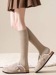 chuanwa(2) 1 Pair Women's Fashion Autumn/Winter Solid Color Thickened Warm Elastic Slim Fit Mid-Calf Socks - Multicolor - View 5