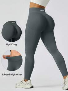 TimeOff Women's 1pc Seamless Solid Color Ruched Butt-Lifting Skinny Ankle Pants - Dark Grey - View 11
