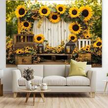 2D Multi-Functional Sunflower Rose Garden Photography Backdrop - Polyester Banner, Suitable For Home Decor, Birthdays, Anniversaries, And Other Occasions - A - View 3