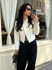 DEEKA Spring/Summer New Women's European And American Style Fashionable Minimalist Versatile Short Blazer Jacket Fall - Beige - View 1