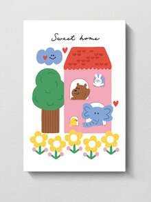 Korean Style Cute Cartoon Bear & Flower Wall Art, INS Style Children's Room Bedroom Bedside Decor Painting, Framed Or Unframed - Cartoon - View 3