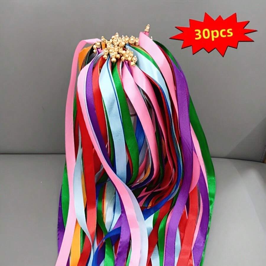 10PCS/20PCS/30pcs Mixed Color Wedding Party Ribbons - Colorful Tassel Ribbons Fairy Wands With Bamboo Sticks And Gold Bells, Perfect For Weddings, Parties And Celebrations - Blue, Purple, Green And Various Multi-Color Functional Decorations - View 1