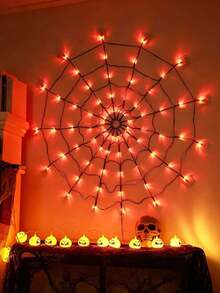 Halloween Spider Web Light, Glowing Spider Web With 1 Spider, Giant 1.2m Size, 70 LED Lights, 8 Lighting Modes, Suitable For Indoor/Outdoor Yard And Haunted House Decoration, Purple Light (Includes Spider) - Spider Web Light - View 10