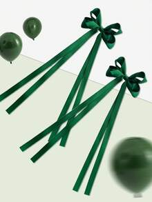 2Pcs 4.5 Inch HairBow For Girl Fashionable Kids Girl Tassel Ribbon Bowknot Children HairBows With Clips With Small Long Tail For Festivals PartySchool - Dark Green - View 3