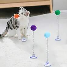 2pcs Set (1 Spring Cat Teaser + 1 Suction Cup Base) / 4pcs Set (2 Spring Cat Teasers + 2 Suction Cup Bases) Random Color - Interactive Cat Toy, Pet Toy, Cat Teaser With Plush Ball, Spring Rod And Suction Cup Base. Cat Puzzle Toy, Cat Energy-Consuming Toy, Attract Cats, Stimulate Hunting Instinct, Enhance Interaction, Exercise Reaction Ability, Pet Supplies, Cat Birthday Gift - Multicolor - View 2