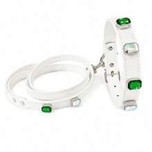 1pc Leather Pet Collar, Luxury Emerald & AB Rhinestone Cat Dog Collar, Adjustable Buckle Shiny Neck Collar, Suitable For Small And Medium Pets Party Photo Decoration - Multicolor - View 24