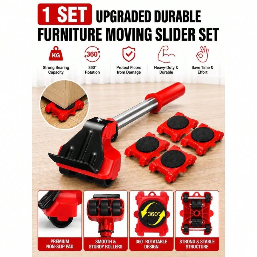 1 Set Furniture Moving Sliders Kit, Heavy Furniture Lifter With 4 Wheeled Pads, 360° Rotatable Movers For Sofas, Cabinets, Refrigerators And Appliances, Floor Protection, Easy Moving Tool For One Person - Moving Essential - View 1