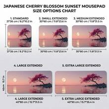 Pink Cherry Blossom Tree Full Moon Reflection On Quiet Lake Pattern Extra Long Gaming Mouse Pad And Desk Mat Set, Non-Slip Durable Rubber Base, Smooth Surface Suitable For Computer Laptop Office Home, Abstract Art Decor, Back To School Supplies - A - View 4