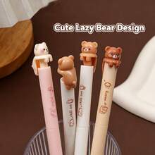 2/4pcs Cute Lazy Bear Design Neutral Gel Pens, Smooth Writing 0.5mm Black Ink - Multicolor - View 1