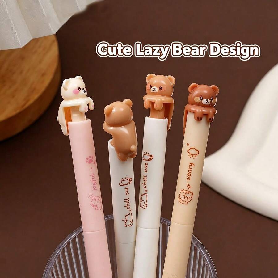 2/4pcs Cute Lazy Bear Design Neutral Gel Pens, Smooth Writing 0.5mm Black Ink - Multicolor - View 1