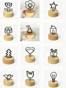 1PC Wedding Place Card Holder, Wooden Photo Clip Stand, Table Number Display Rack, Metal Wire Memo Clip, Rustic Desktop Decor, Mini Photo Holder, Business Card Holder, Desktop Memo Stand, Party Table Decoration, Office Desk Accessory - Multiple Styles - View 9