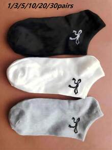 1/3/5/10/15/20/30 Pairs Women's Short Socks, Invisible Socks, White/Black/Grey, Casual/Daily Wear Cute Socks, Cartoon Details, Random Colors - Multicolor - View 12