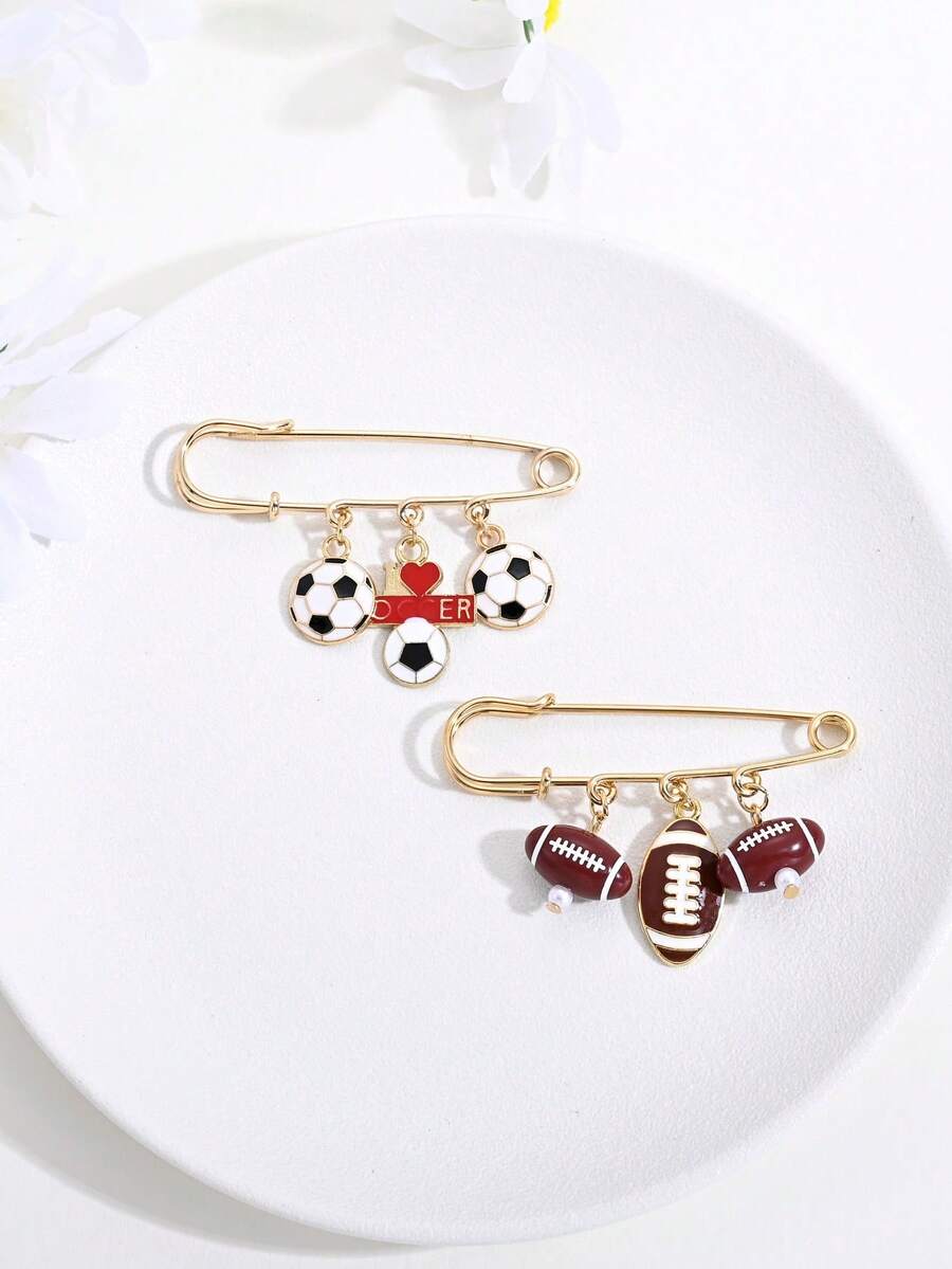 1pc/2pcs Sports Style Soccer & Football Pendant Brooch Backpack Pin Anti-Slip Collar Pin Waist-Cinching Clothing Accessory Gift For Sports Enthusiasts - Multicolor - View 1