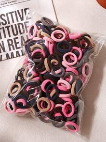 100pcs Girls Random Color Vintage Small Thumb Seamless High Elastic Hair Ties - Multicolor - View 2
