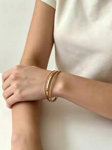 1pc Casual Triple-Loop Gold Women's Bracelet Suitable For Daily Wear - Gold - View 2